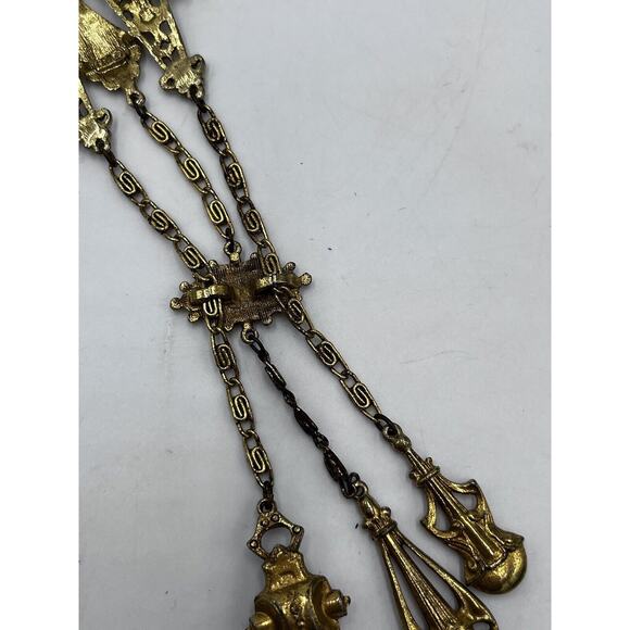 Vintage Signed ART Arthur Pepper VICTORIAN Style Necklace Gold 3 Tier Pendants - Picture 9 of 16